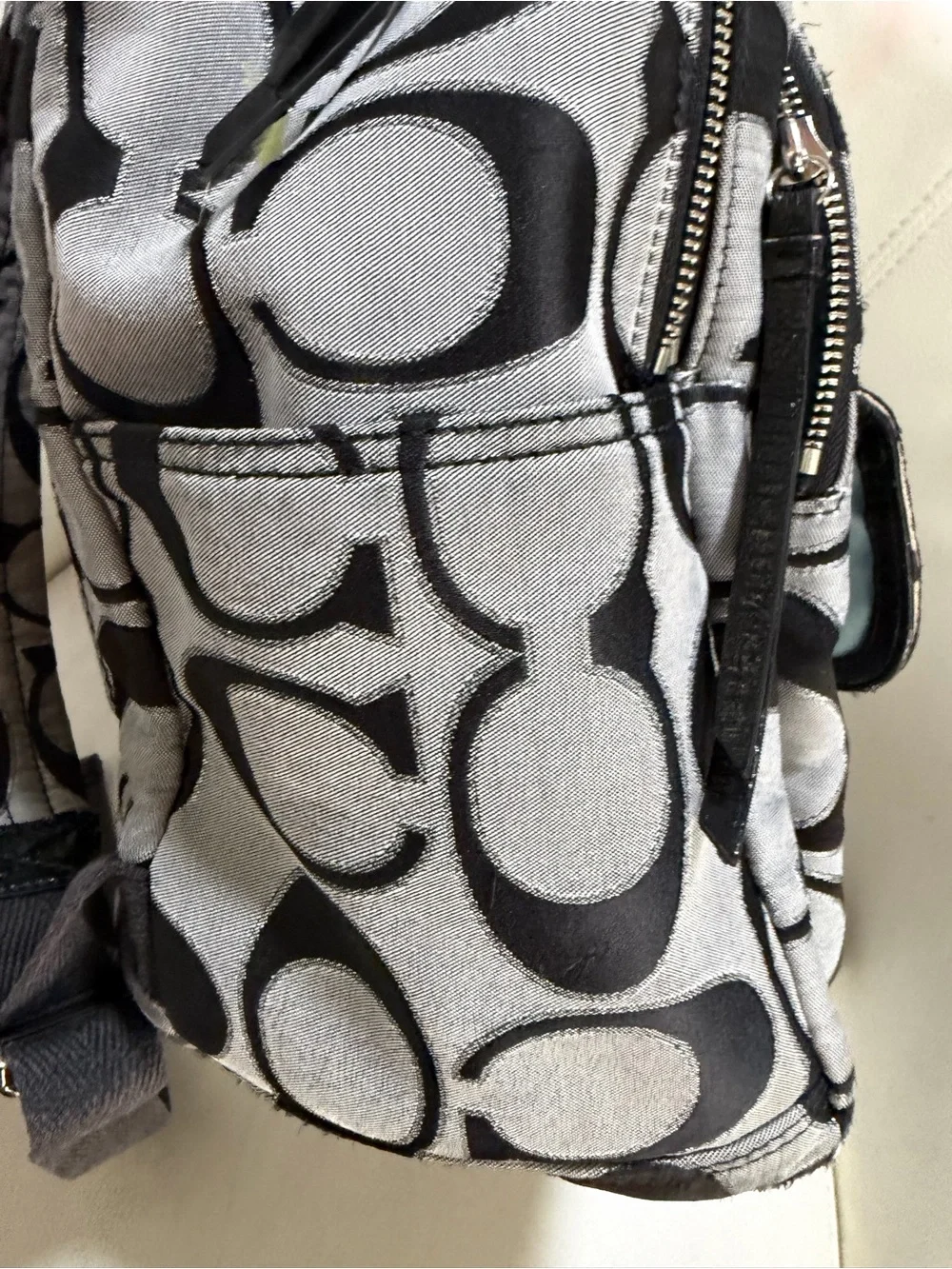 Coach Gray and Black Signature Canvas Mini Backpack